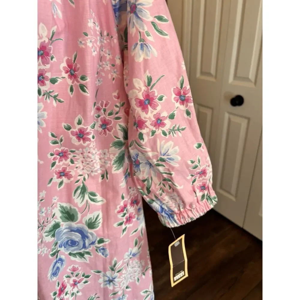 Vintage David Brown California Long Pink Floral House Dress Cotton Gown USA XS